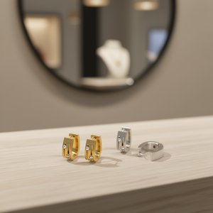 Orecchini a cerchio in cristallo in acciaio inossidabile oro e argento da 6 mm con strass per donna, gioielli alla moda - Product Image 3