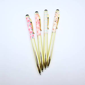 Özelleştirilmiş çiçek desen 2 in 1 kapasitif dokunmatik ekran Stylus Metal malzeme tükenmez kalem - Product Image 6