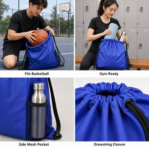 Large <b>Drawstring</b> <b>Backpack</b> Basketball Bag Sports Cinch Sack with Side Mesh Pockets Wide Straps for Gym School Swim Soccer Yoga - Product Image 3