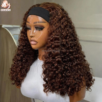 Perruque Bandeau Bouclée Brune Birmane en Cheveux Humains, Sans Colle, Sans Lacet, Faite à la Machine, Idéale pour Débutantes, 16 Pouces, Prête à Porter
