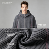 Nouveau sweat-shirt zippé à capuche en tricot à rayures horizontales, style créateur, délicat, coupe ample, raglan, automne 2026, transfrontalier
