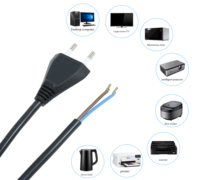 Cable de Extensión Brasileño de 2 Pines, 2.5A, 250V, 1.5m, H03VV-F 2X0.5mm2, Cable de Alimentación CA con Terminales Crimpados, Extremo Macho
