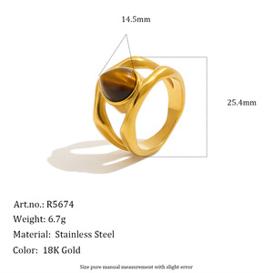 Stainless Steel Twisted <b>Statement</b> <b>Ring</b> 18K Gold Plated Inlaid Pearl Tiger Eye Stone Fashion Finger <b>Ring</b> For Women Jewelry Gift - Product Image 1