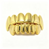 Grillz lisses et polis, lot de 8 sur 8, plaqué or 18 carats sur cuivre |   Grilles dentaires hip-hop brillantes unies sans pierres unisexe en gros