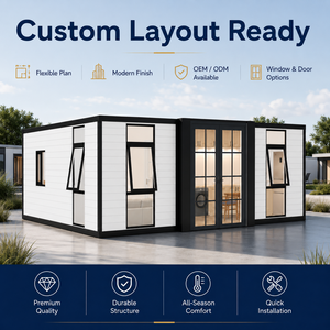 Casa Contenedor Prefabricada Moderna, Estructura de Acero Rectangular, Espacio de Vivienda de Doble Ala, Diseño Impermeable y Resistente al Fuego, Expandible, para Uso en Exteriores - Product Image 1