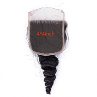 Rambut Asli Manusia Model Loose Wave 4x4 Lace Closure Tampilan Alami Belahan Tengah/Bebas  Remy Front Hair Piece Grosir