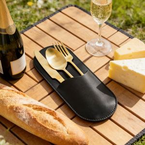 Funda para utensilios de cuero sintético, bolsa moderna para vajilla, estuche reutilizable para cubiertos, para decoración de picnic y comedor - Product Image 3