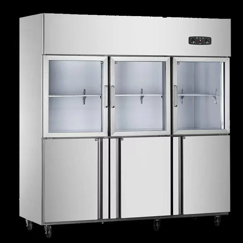 สินค้าใหม่ตู้เย็นเชิงพาณิชย์ขนาดเล็ก 6 ประตูตู้เย็นอุณหภูมิสองชั้นตู้แช่แข็งตู้เย็นประหยัดพลังงาน