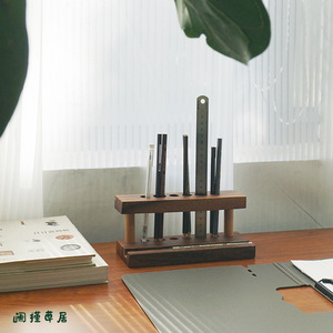 Walnut Wood Pen Holder Rectangle <b>Standing</b> Type Minimalist Office Organizer Desktop Storage Rack <b>Tea</b> Accessory - Product Image 1