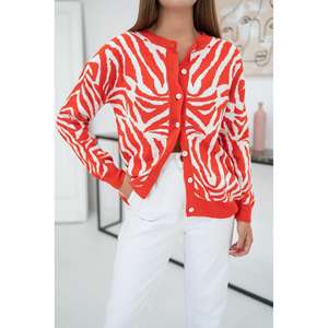 Cárdigan de punto con estampado de cebra naranja para mujer, suéter corto informal con botones en la parte delantera, top de moda antipilling - Product Image 1