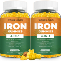 Complément de fer haute teneur sans sucre, gommes de fer pour femmes avec vitamine C pour booster l'énergie, multivitamines en gommes au fer