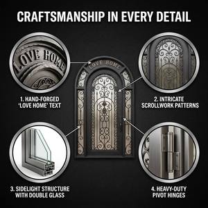 <span class=keywords><strong>Porta</strong></span> <span class=keywords><strong>d</strong></span>'Ingresso in Ferro Battuto Personalizzata con Arco Superiore, Porte Francesi in Acciaio 14-Gauge con Luci Laterali per Villa di Lusso - Product Image 4