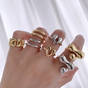 BD-B5520 Anel de ouro e prata estilo irregular exclusivo, joia feminina de venda quente, joia fashion, anel cz de dedo sólido, novidade - Product Image 3
