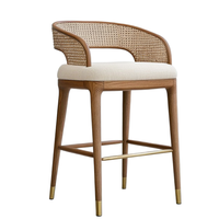 Chaise en rotin tressé rétro de haute qualité, chaise de bar simple en bois et rotin pour restaurant