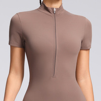 Nouvelle combinaison de sport une pièce pour femme, à fermeture éclair, séchage rapide, haute résistance, pour fitness, yoga et entraînement