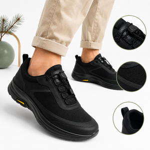 <span class=keywords><strong>Scarpe</strong></span> Casual da Uomo Nere in Maglia a Rete con Elastico e Lacci a Cerniera, <span class=keywords><strong>Suola</strong></span> Spessa Ammortizzata e Dettagli Gialli - Product Image 1