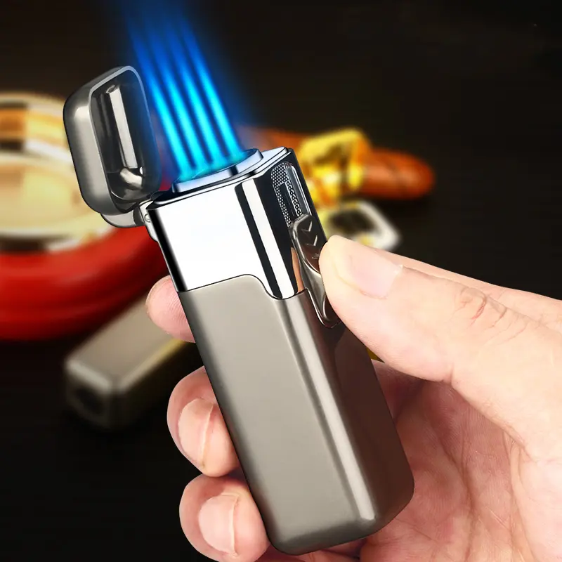 DEBANG cigarette lighter customizable refillable windproof powerful portable luxury cigar lighter with 4 flames