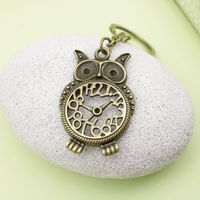 Baykuş Saat Anahtarlığı, 7x30mm, Hediyelik Metal Vintage Çanta Süsü, Antik Bronz ve Gümüş