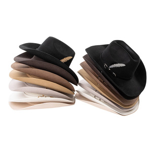 Sombrero Vaquero Occidental <span class=keywords><strong>de</strong></span> Fieltro <span class=keywords><strong>de</strong></span> <span class=keywords><strong>Lana</strong></span> Hecho <span class=keywords><strong>a</strong></span> <span class=keywords><strong>Mano</strong></span> <span class=keywords><strong>de</strong></span> Alta Calidad, Unisex, Ala Ancha, con Decoración <span class=keywords><strong>de</strong></span> Plumas, Personalizable - Product Image 5