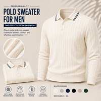 Pulls personnalisés pour hommes, polos en maille torsadée à manches longues, col à revers, tricot texturé, style décontracté chic, vêtements pour hommes