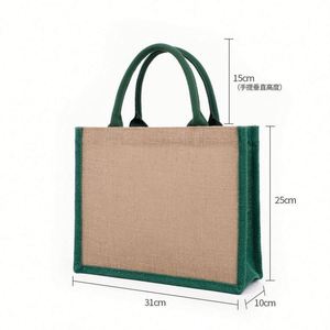 Bolsa de Yute Personalizada con Logotipo, Ecológica, para Regalos Publicitarios, con Costuras de Color, Bolsa de Compras de Yute en Blanco - Product Image 2