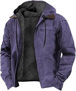 Jaqueta Masculina Plus Size Casual de Inverno Softshell Cor Sólida com Capuz Forro de Lã Fecho de Zíper e Múltiplos Bolsos - Product Image 4
