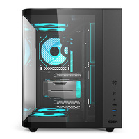 CH2+ MicroATX Mid Tower Curved Desktop Metal Glass Gaming Computer Cases USB Front Ports ESports Full-Transparent Sea View Water