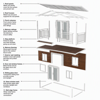 Maison conteneur extensible, isolée thermiquement, préfabriquée, avec porche extérieur en bois, pour la vie en plein air