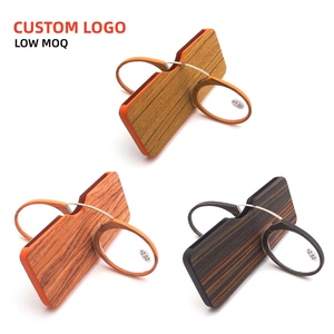Lunettes de lecture esthétiques à effet bois, style <span class=keywords><strong>pince</strong></span>-<span class=keywords><strong>nez</strong></span>, vintage, rondes, sans monture, avec étui de protection fin en forme de carte - Product Image 1