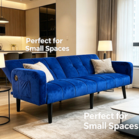 Canapé-lit pliable 2 places avec ports USB et poches, multifonctionnel moderne, 3 positions inclinables pour chambres, appartements et petits espaces