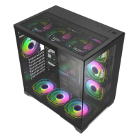 Tour de bureau panoramique en verre trempé avec verre latéral lcd boîtier de pc blanc armoire cpu atx boîtier d'ordinateur de jeu de refroidissement