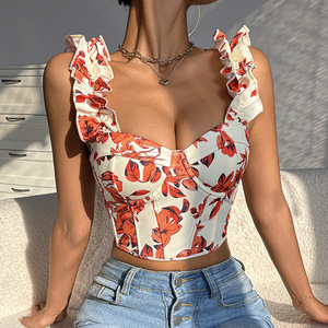 Dulce cuello en V moda de verano streetwear sin mangas sexy camiseta sin mangas con cordones corsé bustier - Product Image 6