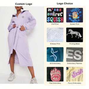 Venta al por mayor de manga larga raglán de ocio personalizado Sudadera con capucha sólido largo pulóver Tops logotipo personalizado mujeres cremallera ropa de calle Sudadera con capucha - Product Image 4