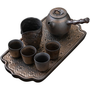 Ceramic Tea Set Antique Style Teapot Teacups Tea Tray Complete Home Brewing Set Reusable Gilded <b>Daisy</b> Color - Product Image 5