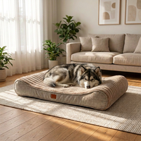 JemaPet Fabricant, vente en gros, lit pour chien en mousse de luxe moderne en forme de U, sur mesure, matelas pour chien en fourrure de lapin rayée