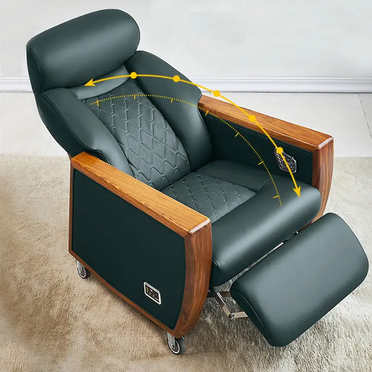 लक्जरी इलेक्ट्रिक ठोस लकड़ी कार्यालय कुर्सी चमड़े की मालिश अध्यक्ष हीटिंग और फुटरेस्ट के साथ मल्टीफंक्शन चेयर
