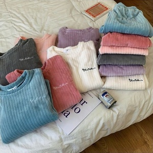 Ensemble de vêtements de nuit pour femmes, automne-hiver, manches longues, col rond, pull + pantalon large à jambes longues, <span class=keywords><strong>pyjama</strong></span> en <span class=keywords><strong>polaire</strong></span> <span class=keywords><strong>d</strong></span>écontracté pour <span class=keywords><strong>femme</strong></span> - Product Image 2