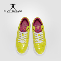 BUCCI BATANI Chaussures de skate pour hommes en cuir jaune vif, tige en tissu Scabal, lacets, semelle extérieure en caoutchouc XL SC070-E019