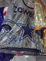 Chemisier ample à sequins étoiles pour femme, idéal pour les matchs NFL, Dallas, blanc et bleu, pour encourager les équipes
