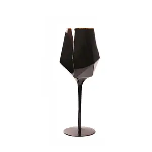 उच्च गुणवत्ता वाला ब्लैक क्रिस्टल गोल्ड रिम्ड ग्लास ड्रिंकवेयर रेड वाइन ग्लास सैंपल रूम विशेष शैम्पेन ग्लास