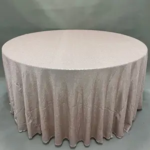 SQN#19 132'' round champagne sequin fabric linen handwork table cloth