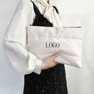 2024 Winter Custom Logo Down Cotton Nylon Soft Light Weight Puffer Puffy Fluffy Quilted Makeup Cosmetic Bag Travel Make up Pouch - Product Image 1