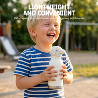 Bouteille d'eau pour enfants Everich 16 oz, double paroi en acier inoxydable 304, qualité alimentaire, sans BPA, 100 % étanche, forme d'animal mignon