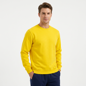 Pull à col rond jaune pour homme, 100% coton respirant, col rond, couleur unie, manches régulières, vêtements d'été - Product Image 2