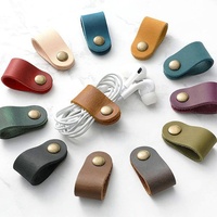 Organisateur de câbles en cuir PU, sangle de rangement pour écouteurs, organisateur de câbles d'alimentation et de données, attache en cuir à boucle, couleur