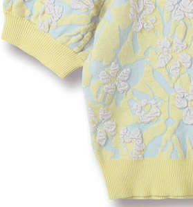 Pull en jacquard floral à manches bouffantes et col en V pour femmes, personnalisé OEM et ODM, doux, printemps-été 2025 - Product Image 6