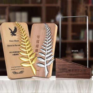 Solid Wood Crystal Trophy Customized Color Printed Crystal Medal Enterprise Event Award <b>Gifts</b> Trophy - Product Image 6