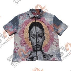 Neues Design Sommer Herren bekleidung Tapisserie Rundhals ausschnitt Herren Kurzarm T-Shirts Jacquard Woven Tapisserie Shirts für Herren - Product Image 5