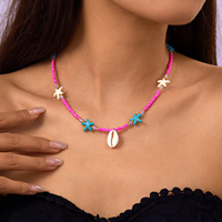 Collier de mariage bohème d'été plaqué or avec étoile de mer, coquillage cauris et perles de riz, chaîne à clip, style mode pour vacances hawaïennes et plage