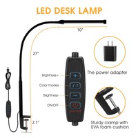 Lampe de bureau à LED avec pince pour les yeux Lampe de travail à pince pour bureau à domicile 3 modes de 10 luminosité Lampe de table à col de cygne flexible longue